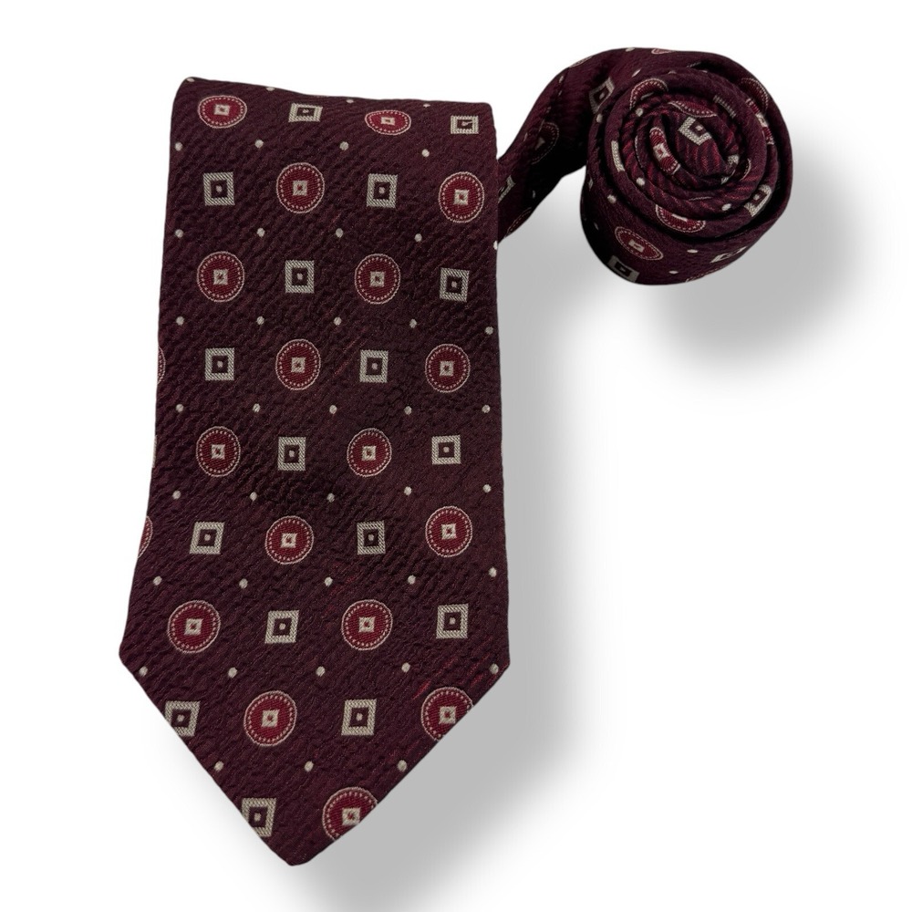 Robert Mager Paris Vintage‎ Pure Silk Neck Tie 3.75"x58" Red w/ Circle & Square